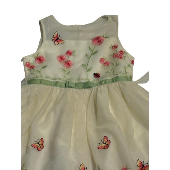 Jona Michelle Sz. 5 Ivory Dress Embroidered Flowers Butterflies Ladybug Formal - Picture 7 of 10